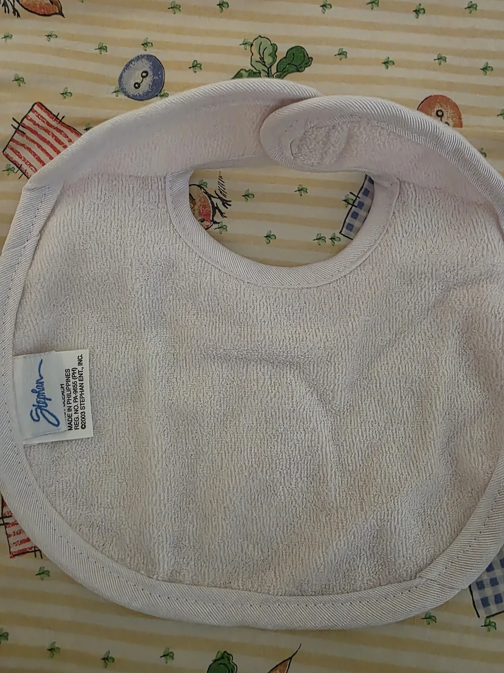 Vintage 2003 Pink Duck Embroidered Baby Bib with White Trim